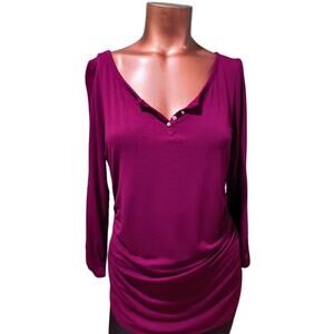 White House Black Market Top with Ruched Sleeves and Sides, Wine, Size S‎